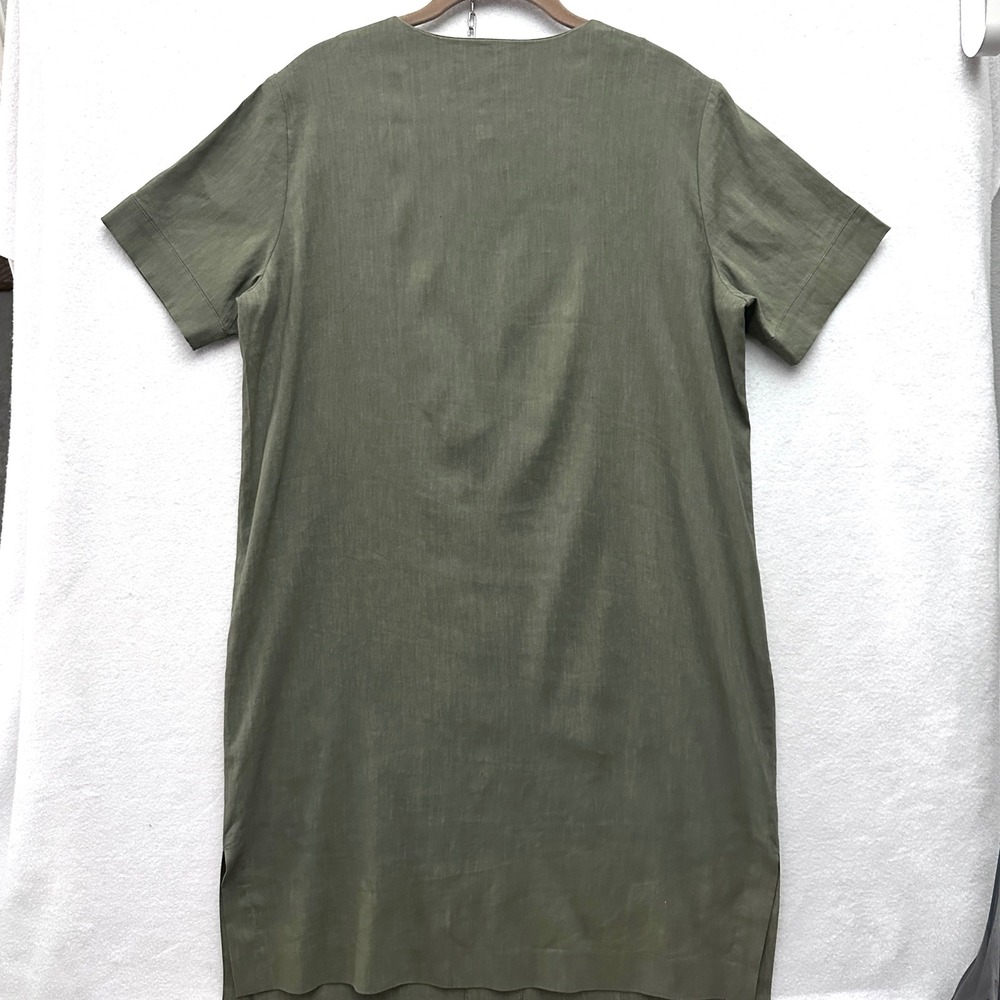 Theory Slit Front Shift Dress L Caliver Olive Green Linen Blend K0203621 - Picture 10 of 10